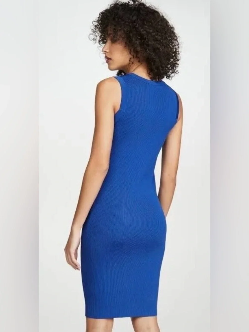 Helmut Lang Sleeveless Crew Neck Bodycon Knit Dress in Azurite Blue - Picture 9 of 12